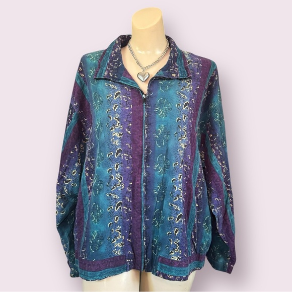 Vintage 80s 90s Grunge Silk Bomber Jacket with a Boho Abstract Print - Picture 4 of 10